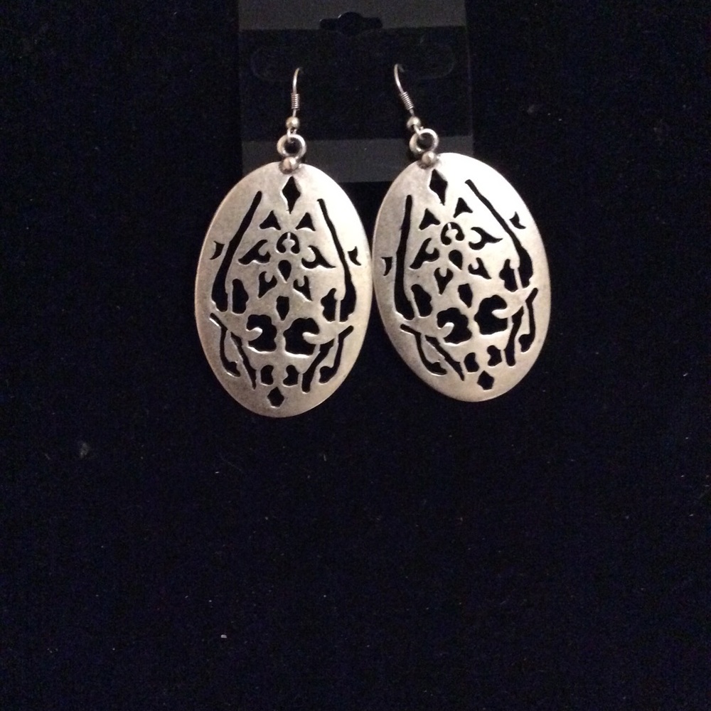 Oval cut out Silver Metal Earrings